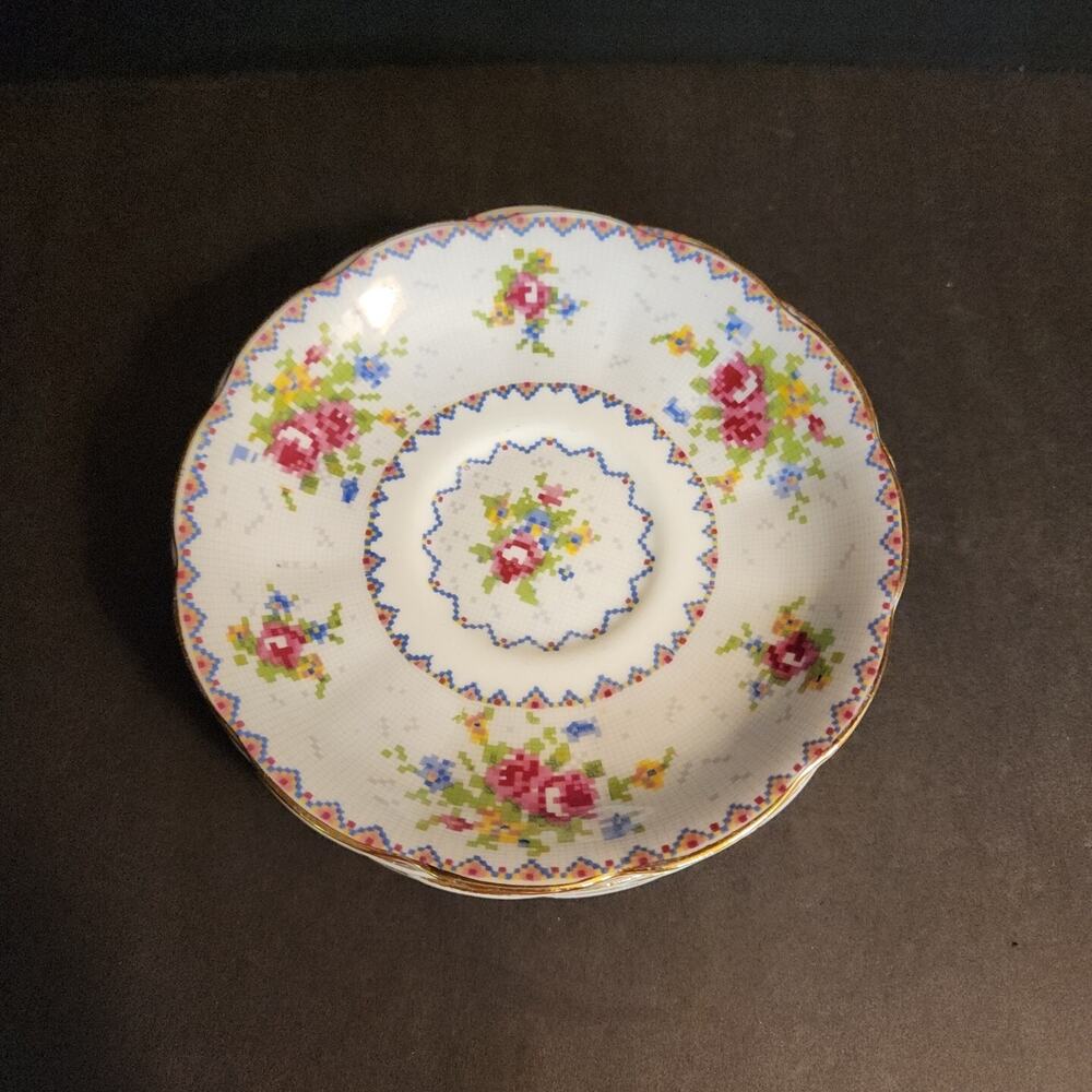 Royal Albert~Petit Point~5.5" Saucer Bone China Needlepoint Rose Gold Qty 5